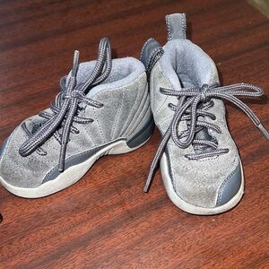 Child Sized Dark Gray Jordan 12 Retro Sneakers